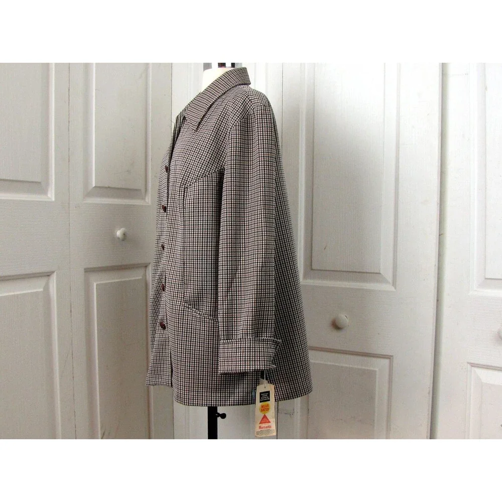 Vintage 70s Brown Plaid Check Jacket Ample Togs California Macys Size 42 NWT